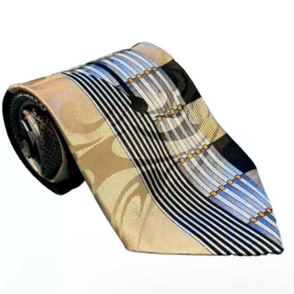 GIANNO Men’s Neck Tie • Peach & Black Abstract Design • 60"L 4” W - Picture 4 of 8